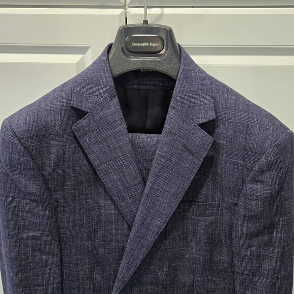 ZEGNA Linen/Wool Single-Breasted Plaid Suit - Picture 2 of 16
